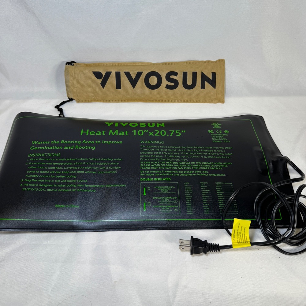VIVOSUN Seedling Heat Mat 10x20.75 Inch 20W VS-330101 Waterproof Plant Warm Pad